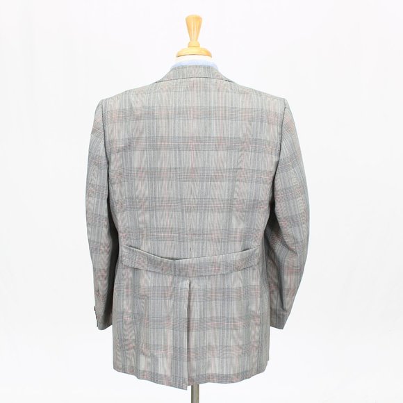 Vintage 1970s 46L Gray Check 2-Button Sport Coat Blazer Jacket B242 - Picture 7 of 11